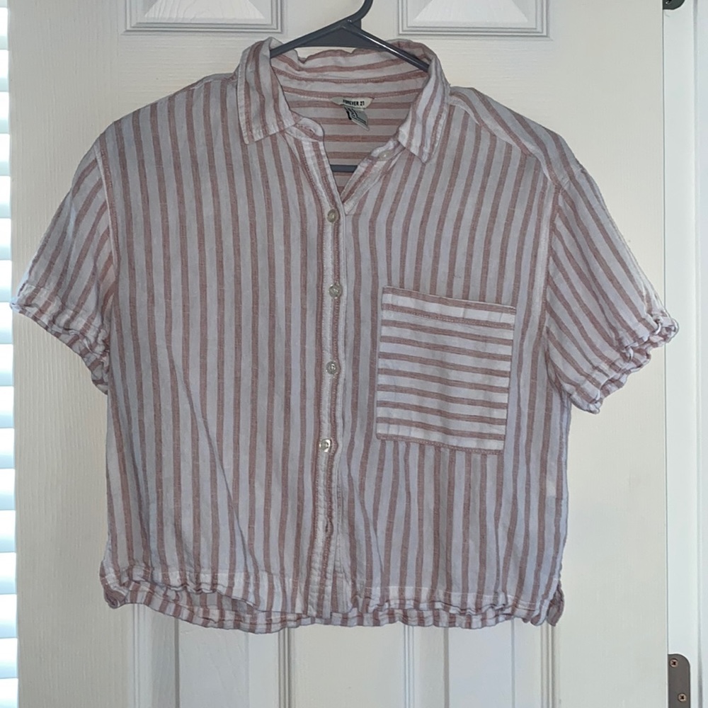 Forever 21 red and white striped button up top.